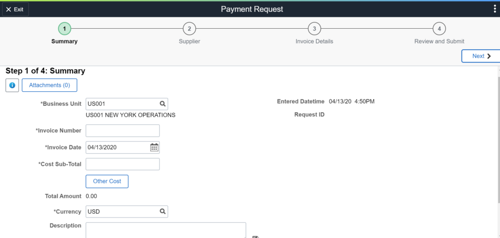 Payment Request Center Step 1