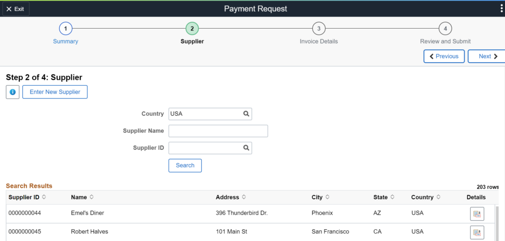 Payment Request Center Step 2