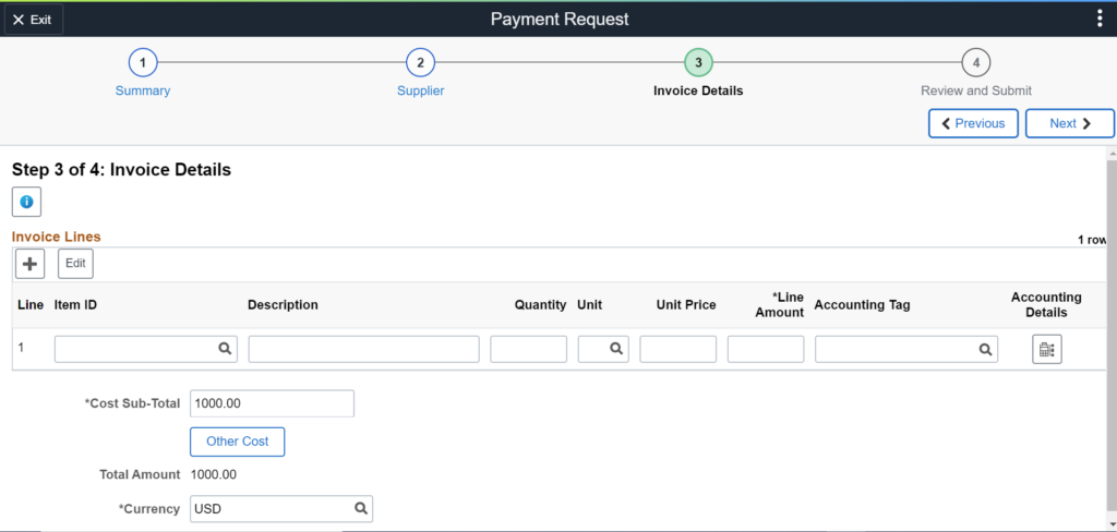 Payment Request Center Step 3