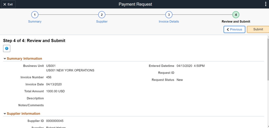 Payment Request Center Step 4